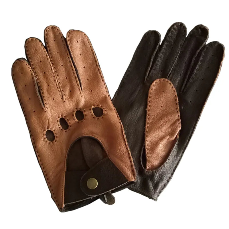 Men's Genuine Leather Gloves Male Breathable Fashion Classic Goatskin Unlined Thin Spring Summer Driving Mittens TB15