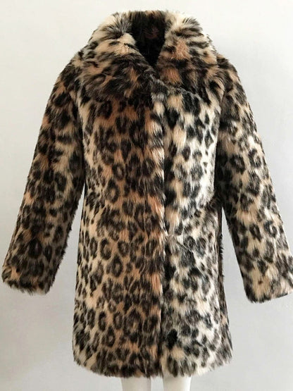 Leopard Print Faux Fur Coat Women