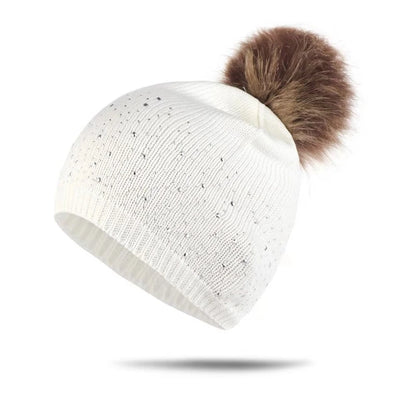 WZCX Fashion Rhinestone Inlay Solid Color Pompom Hat