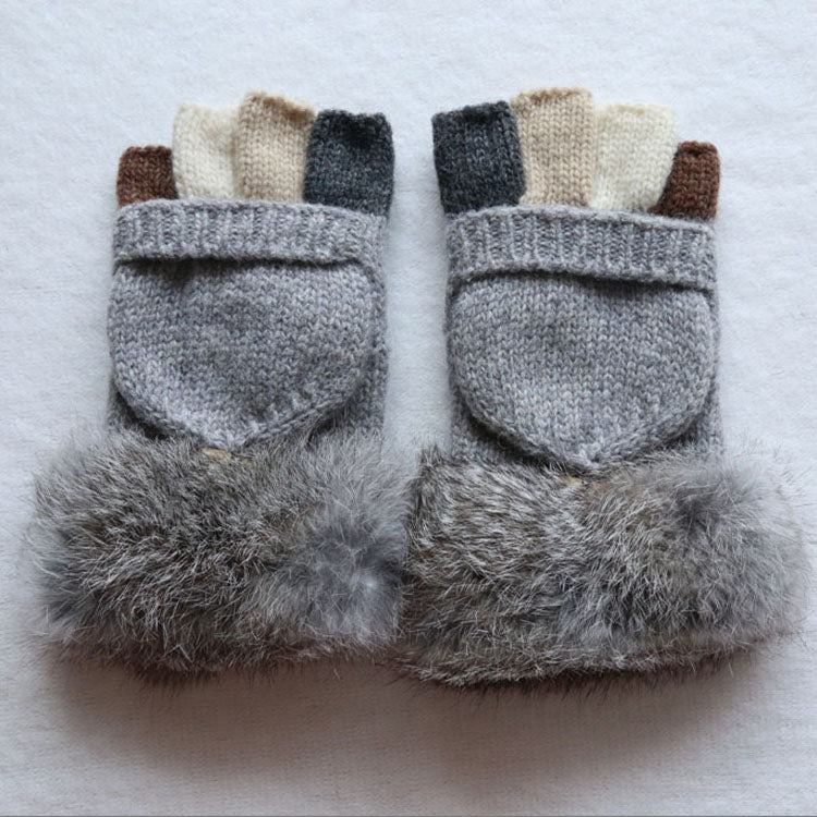 Phone Touch Screen Cheap Wool Half Finger Fingerless Work Mitten Winter Fur Knit Mitten