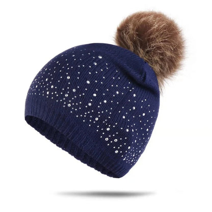 WZCX Fashion Rhinestone Inlay Solid Color Pompom Hat