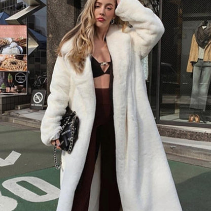 2022 New Female Winter Plush Thick Warm Loose Women Faux Rabbit Fur Coat Loose Lapel Fur Coat