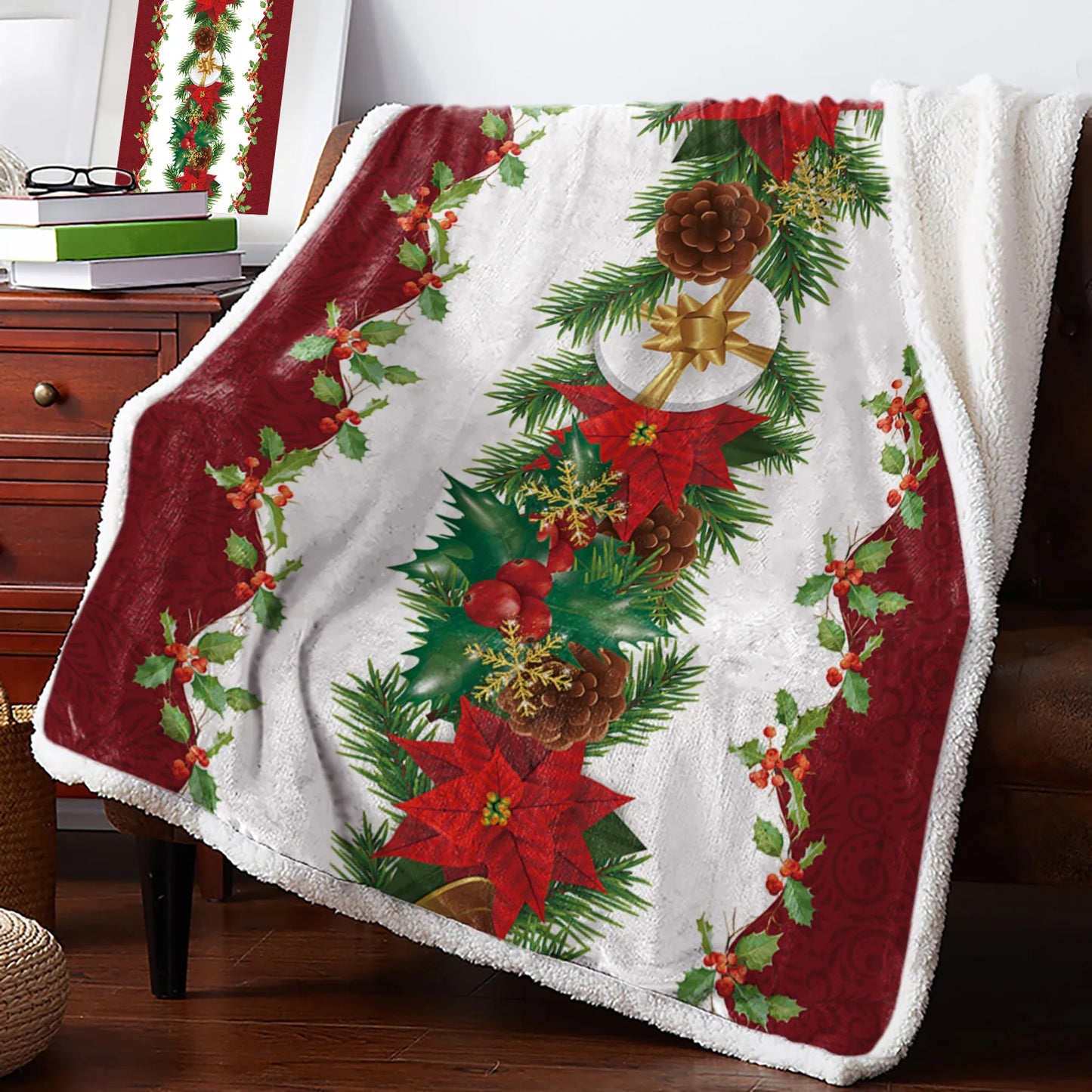 Christmas Holly Berries Red Plaid Cashmere Blanket Winter