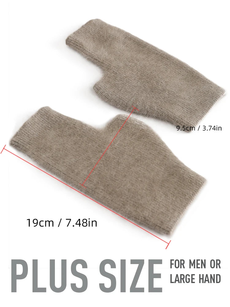 Mink Cashmere Autumn Winter Women Gloves Fingerless Warm Racoon Wool Mitten Wrist Length Thumb Hole Mitts Korean Female Lovely