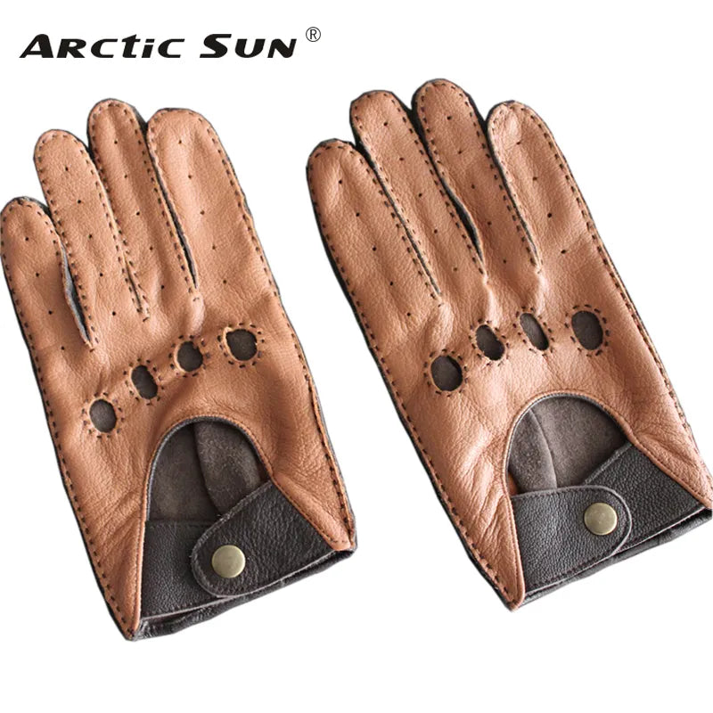 Men's Genuine Leather Gloves Male Breathable Fashion Classic Goatskin Unlined Thin Spring Summer Driving Mittens TB15