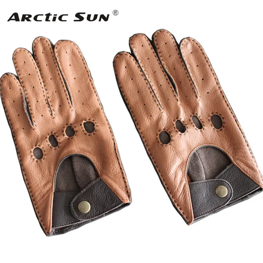 Men's Genuine Leather Gloves Male Breathable Fashion Classic Goatskin Unlined Thin Spring Summer Driving Mittens TB15