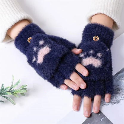 Soft Mink Gloves Cat Claw Fingerless Flip Mittens Winter Warm Wool Touchscreen Gloves Flap Cover Women Men Knitted Mitten Glove