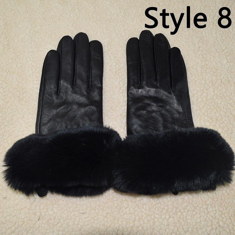 MWFur FashionRex Rabbit Fur Gloves Touchscreen Fashion Mittens Leather Gloves Touchscreen Fashion Tight Leather Gloves For