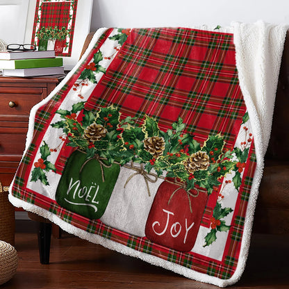 Christmas Holly Berries Red Plaid Cashmere Blanket Winter