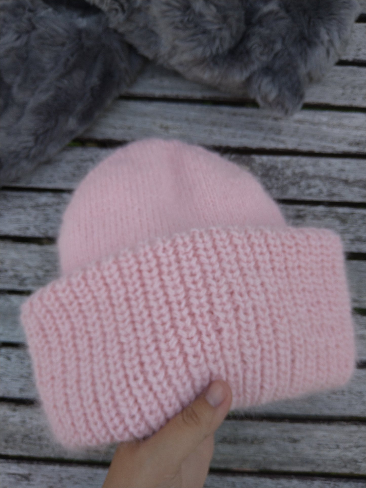 Knitted Mink Puffy Hat