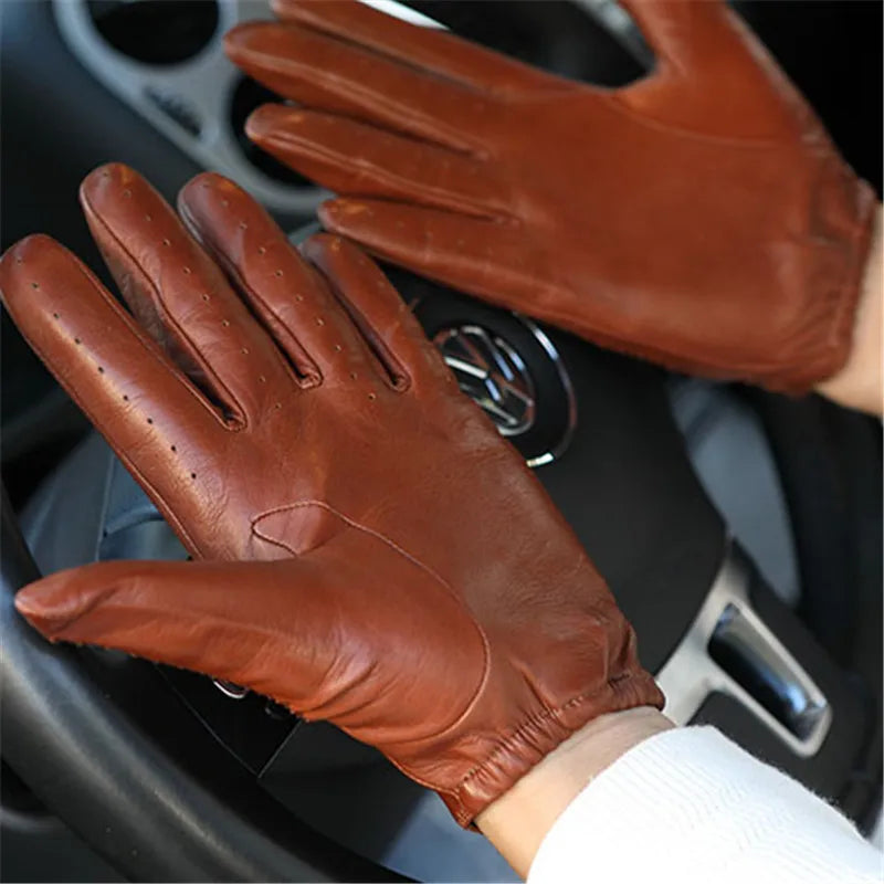 Genuine Leather Gloves Male Unlined Imported Sheepskin Men Driving Locomotive Mittens Spring Autumn Breathable M063N