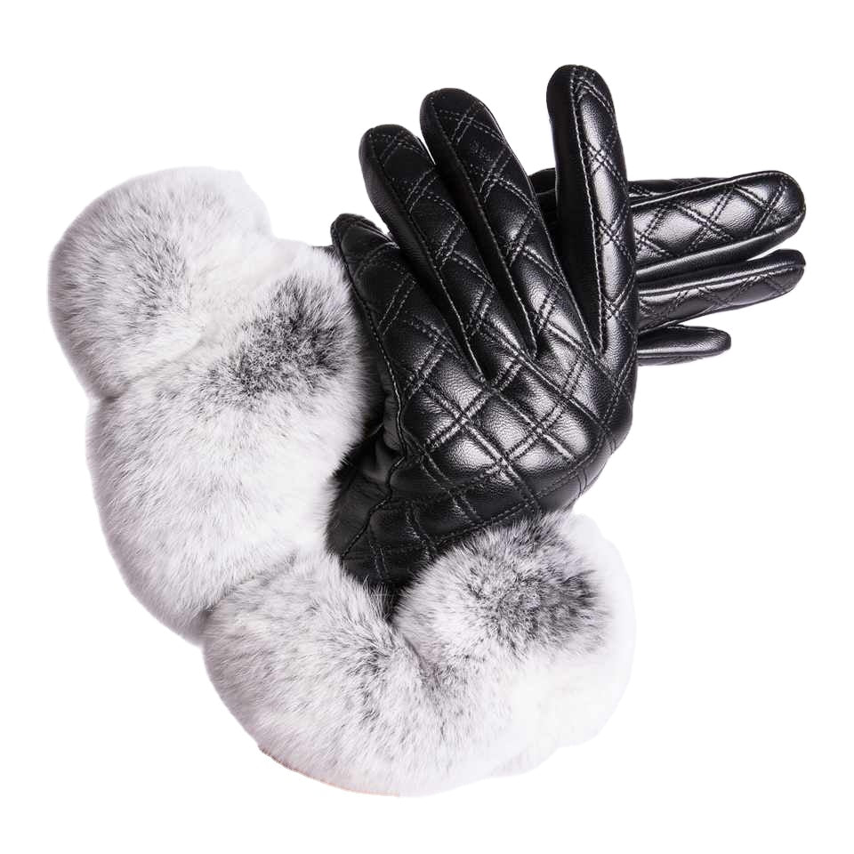 MWFur FashionRex Rabbit Fur Gloves Touchscreen Fashion Mittens Leather Gloves Touchscreen Fashion Tight Leather Gloves For