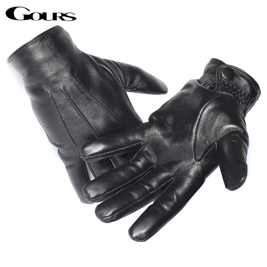 Real Sheepskin Black Touch Screen Gloves Button