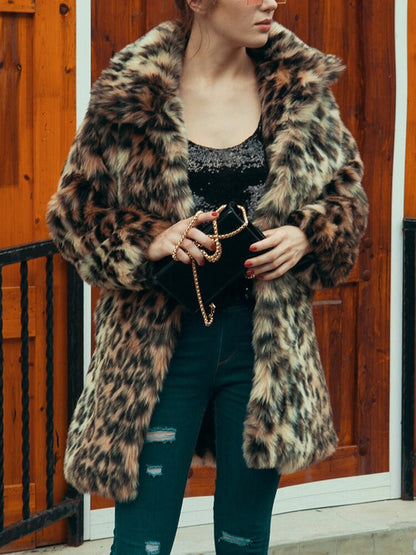 Leopard Print Faux Fur Coat Women