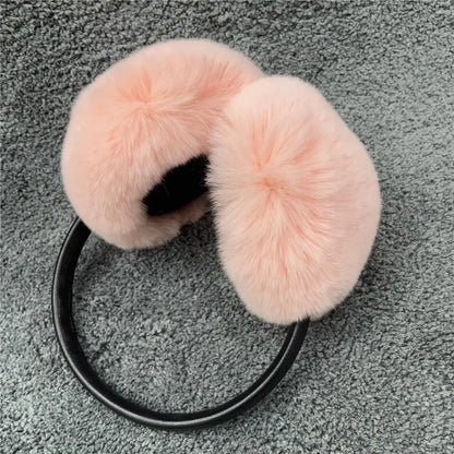 Natural 100% Rex Rabbit Fur Earmuff Women's