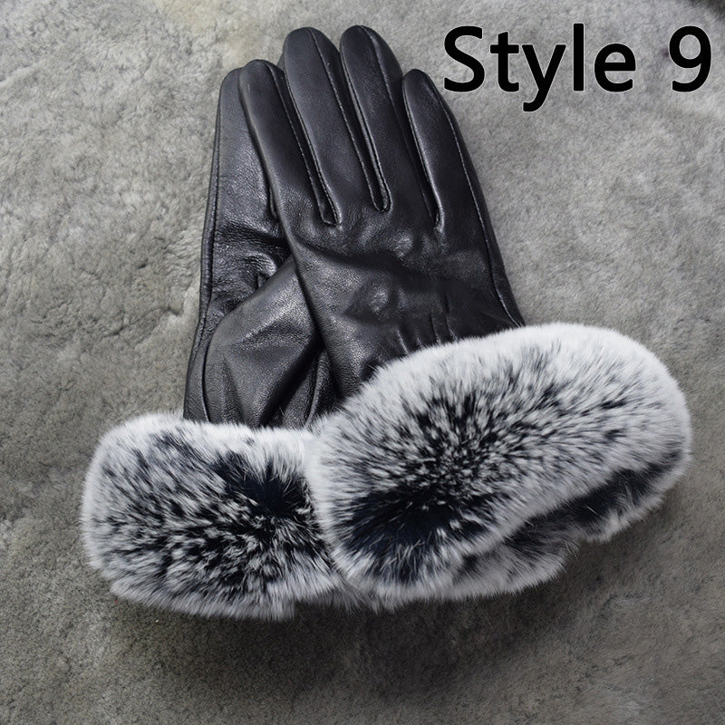 MWFur FashionRex Rabbit Fur Gloves Touchscreen Fashion Mittens Leather Gloves Touchscreen Fashion Tight Leather Gloves For