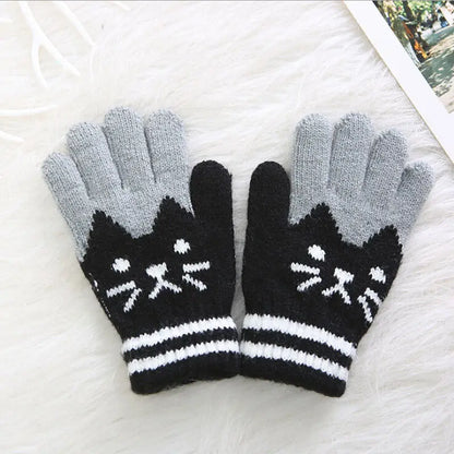 Children Girl Kid Magic Cartoon Cat Splice Gloves Mittens Stretchy Knitted Winter Warm New