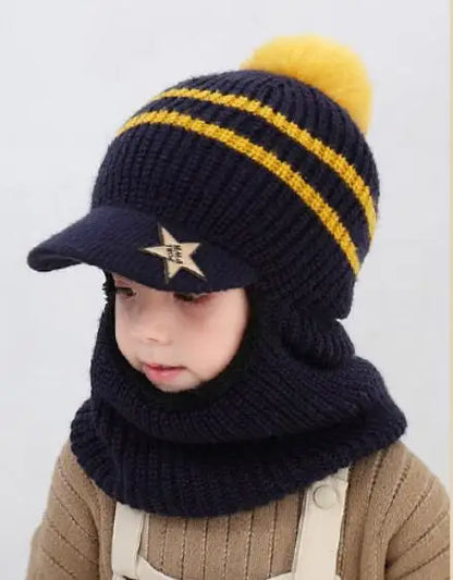 Knit Short Plush Hooded Scarf Kids Hat and Scarf