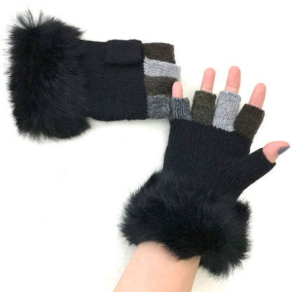 Phone Touch Screen Cheap Wool Half Finger Fingerless Work Mitten Winter Fur Knit Mitten