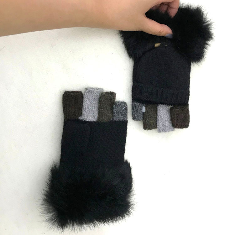 Phone Touch Screen Cheap Wool Half Finger Fingerless Work Mitten Winter Fur Knit Mitten