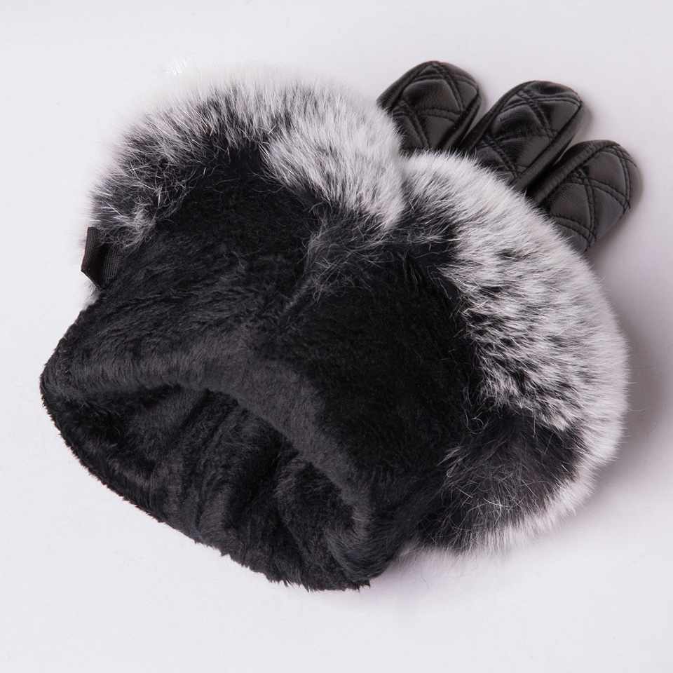 MWFur FashionRex Rabbit Fur Gloves Touchscreen Fashion Mittens Leather Gloves Touchscreen Fashion Tight Leather Gloves For