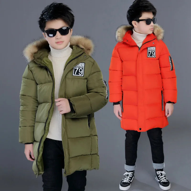 Winter Thicken Windproof Warm Kids Coat Waterproof Children Outerwear Cotton Filler Heavyweight Boys Jackets for 4-14 Years Old