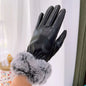 Women Winter Gloves Faux Rabbit PU Leather Touch Screen Mittens Lady Female Outdoor Driving Warm Gloves Touch Screen Mittens