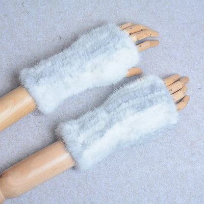 New Women 100% Real Genuine Knitted Mink Fur Mittens Winter Warm Lady Real Fur Fingerless Gloves Handmade Knit Mink Fur Mitten