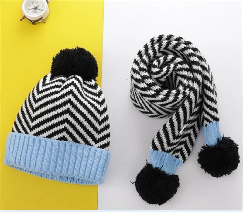 Winter Kid Warm Knit Hat and Scarf Child