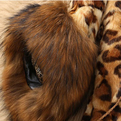 Streetwear Warm Fur Hooded Leopard Faux Fur Coat Warm Fluffy