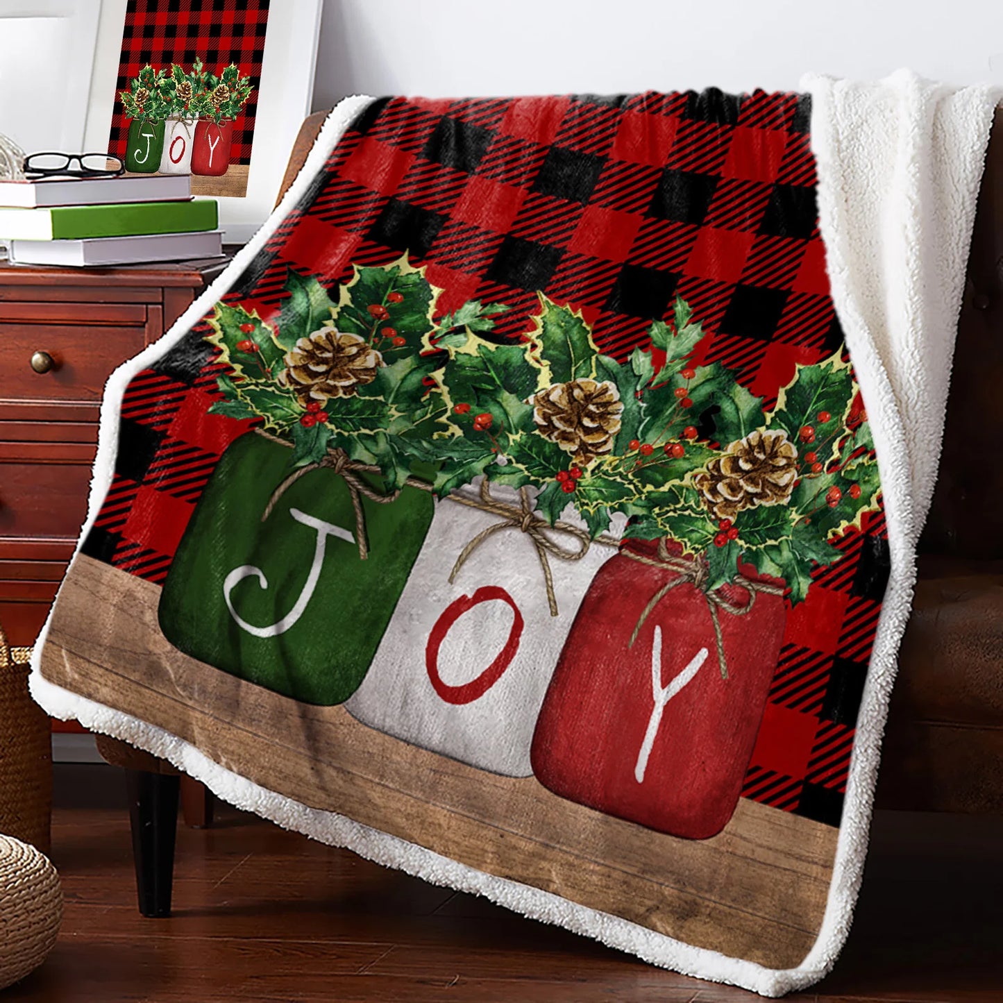 Christmas Holly Berries Red Plaid Cashmere Blanket Winter