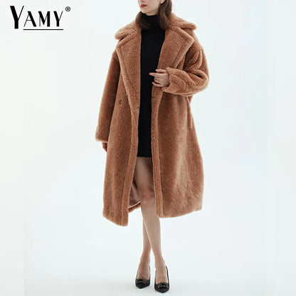 Teddy Jacket Faux Fur Coat Long Red White Pink Fur Coat Female Vintage Fur Collar Winter Coat Women Elegant Shaggy Fur Coats