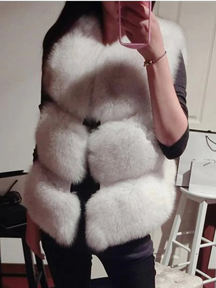 3XL Autumn Winter Thick Warm Faux Fox Fur Vest