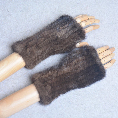 New Women 100% Real Genuine Knitted Mink Fur Mittens Winter Warm Lady Real Fur Fingerless Gloves Handmade Knit Mink Fur Mitten