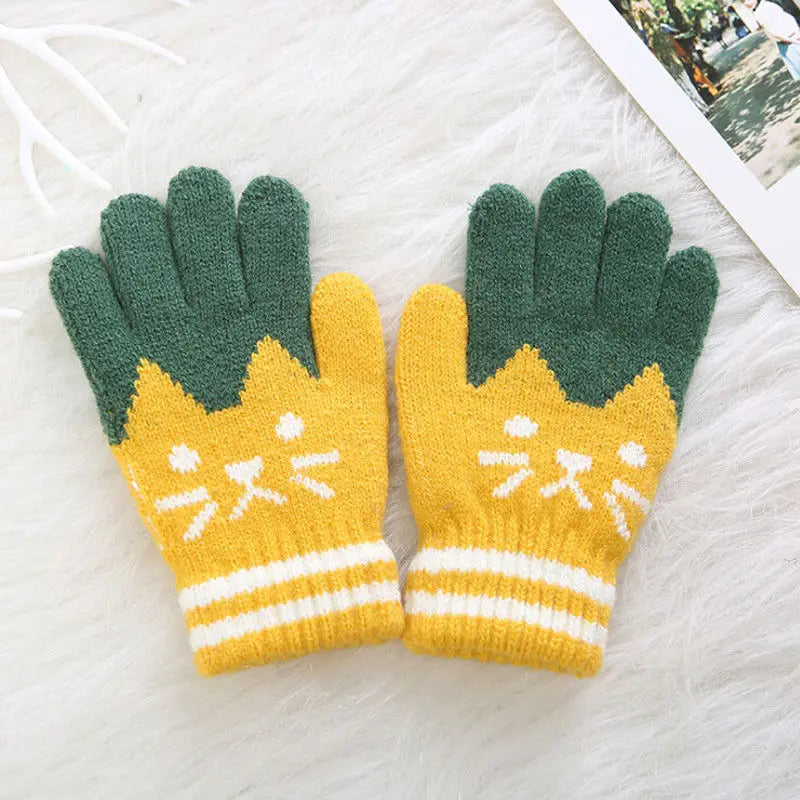 Children Girl Kid Magic Cartoon Cat Splice Gloves Mittens Stretchy Knitted Winter Warm New