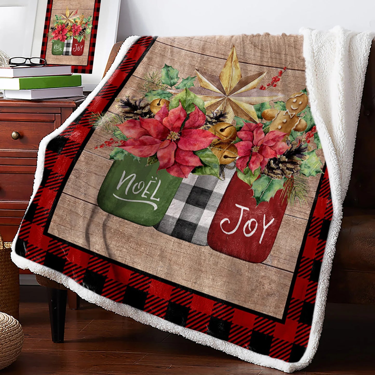 Christmas Holly Berries Red Plaid Cashmere Blanket Winter