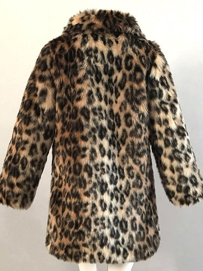 Leopard Print Faux Fur Coat Women