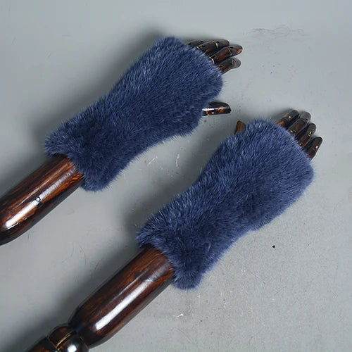 New Women 100% Real Genuine Knitted Mink Fur Mittens Winter Warm Lady Real Fur Fingerless Gloves Handmade Knit Mink Fur Mitten