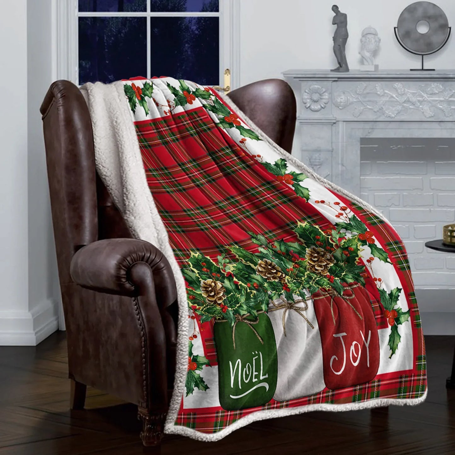 Christmas Holly Berries Red Plaid Cashmere Blanket Winter