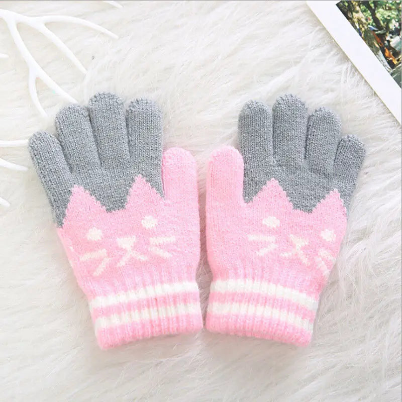 Children Girl Kid Magic Cartoon Cat Splice Gloves Mittens Stretchy Knitted Winter Warm New