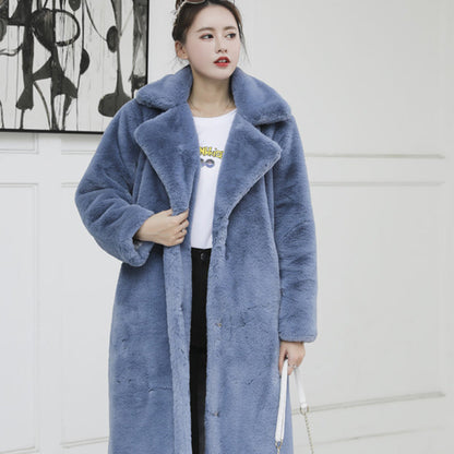 2022 New Female Winter Plush Thick Warm Loose Women Faux Rabbit Fur Coat Loose Lapel Fur Coat