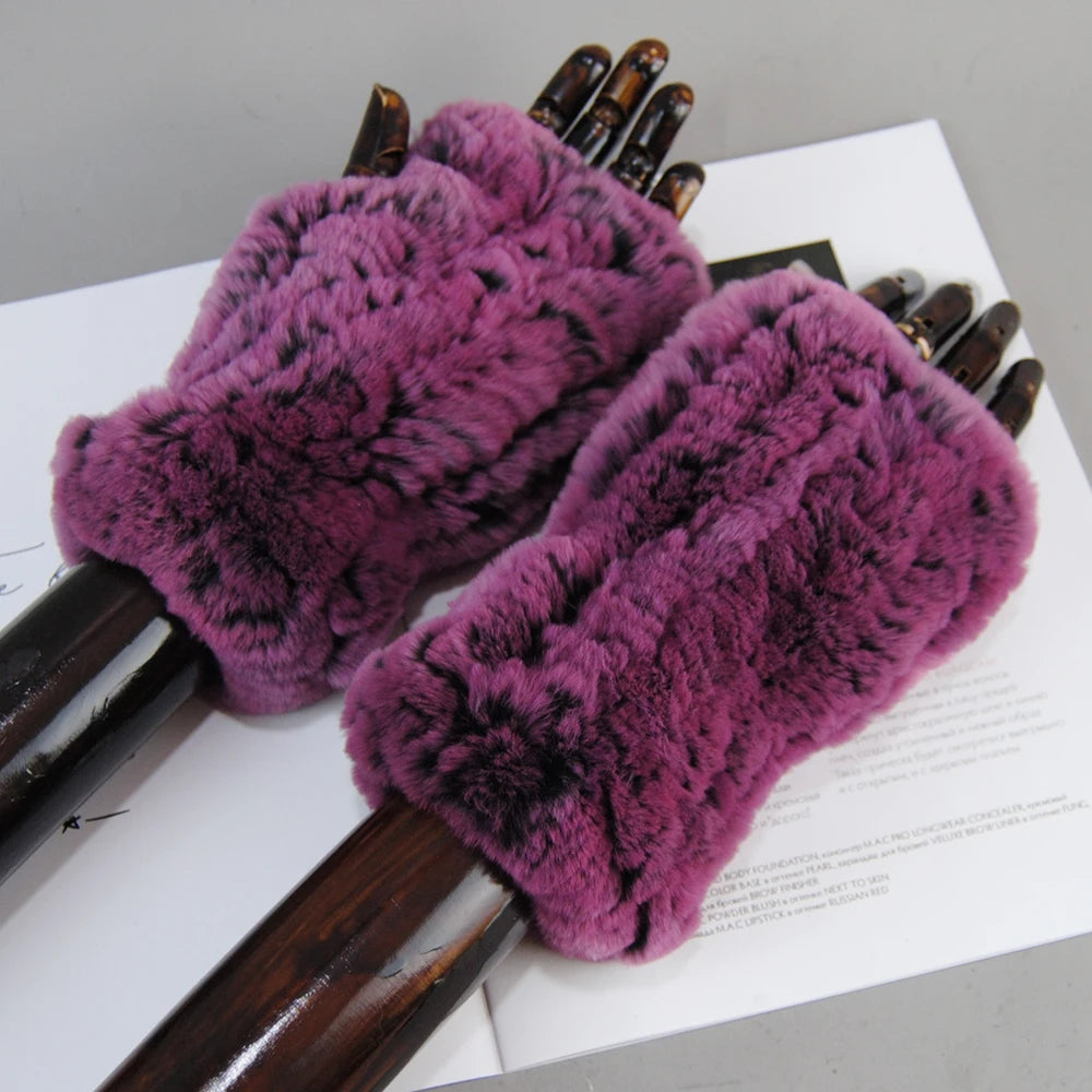 New Arrival Women Knit Fur Mitten Girls 100% Real Genuine Knitted Rex Rabbit Fur Mittens Winter Warm Real Fur Fingerless Gloves