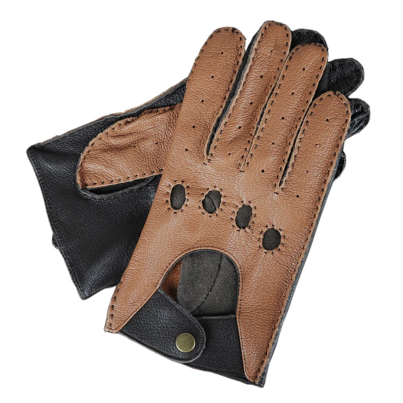 Men's Genuine Leather Gloves Male Breathable Fashion Classic Goatskin Unlined Thin Spring Summer Driving Mittens TB15