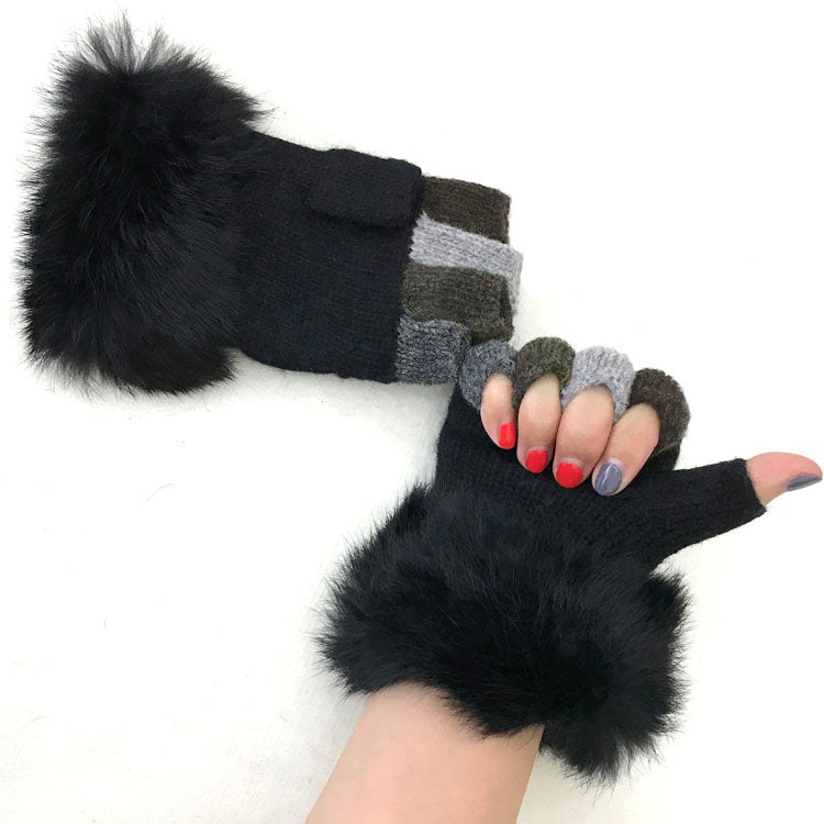 Phone Touch Screen Cheap Wool Half Finger Fingerless Work Mitten Winter Fur Knit Mitten