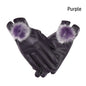 Women Winter Gloves Faux Rabbit PU Leather Touch Screen Mittens Lady Female Outdoor Driving Warm Gloves Touch Screen Mittens