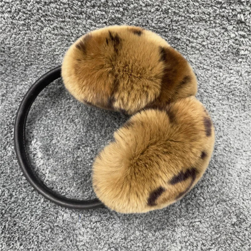 Natural 100% Rex Rabbit Fur Earmuff Women's