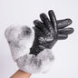 MWFur FashionRex Rabbit Fur Gloves Touchscreen Fashion Mittens Leather Gloves Touchscreen Fashion Tight Leather Gloves For